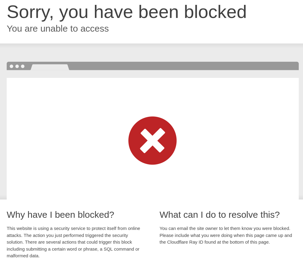 Screenshot of the Cloudflare "Sorry you have been blocked" page