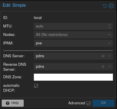 Proxmox Datacenter SDN Zone DNS configuration