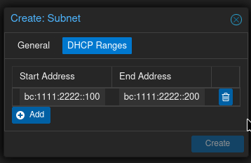 Proxmox Datacenter SDN IPV6 DHCP range